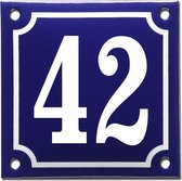 Emaille huisnummer blauw/wit nr. 42