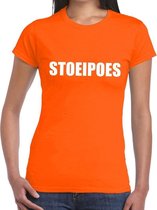 Stoeipoes tekst t-shirt oranje dames L