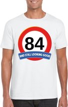 Verkeersbord 84 jaar t-shirt wit heren M