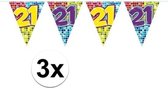 3x Mini vlaggenlijn / slinger - verjaardag 21  jaar - 300 cm