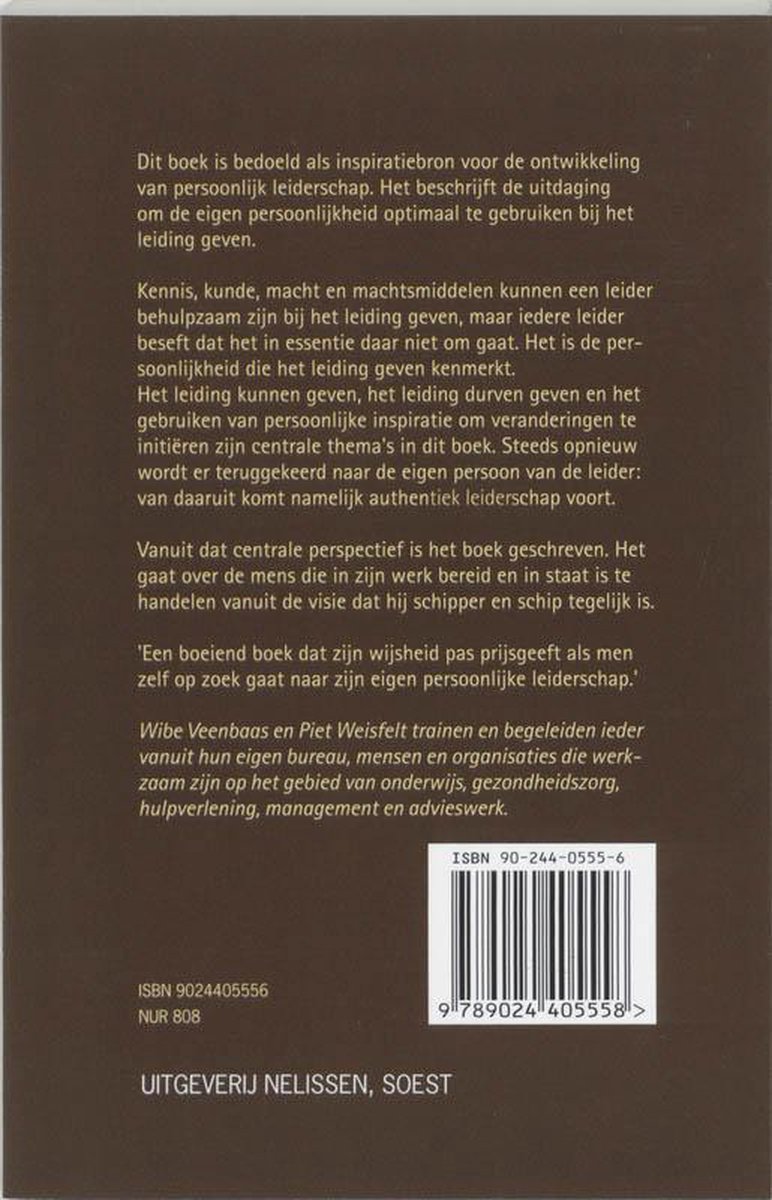 Boekrug met tekst over persoonlijk leiderschap en ISBN-code.