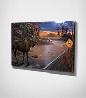 Moose – Painting Canvas - 100 x 70 cm - Schilderij - Canvas - Slaapkamer - Wanddecoratie  - Slaapkamer - Foto op canvas