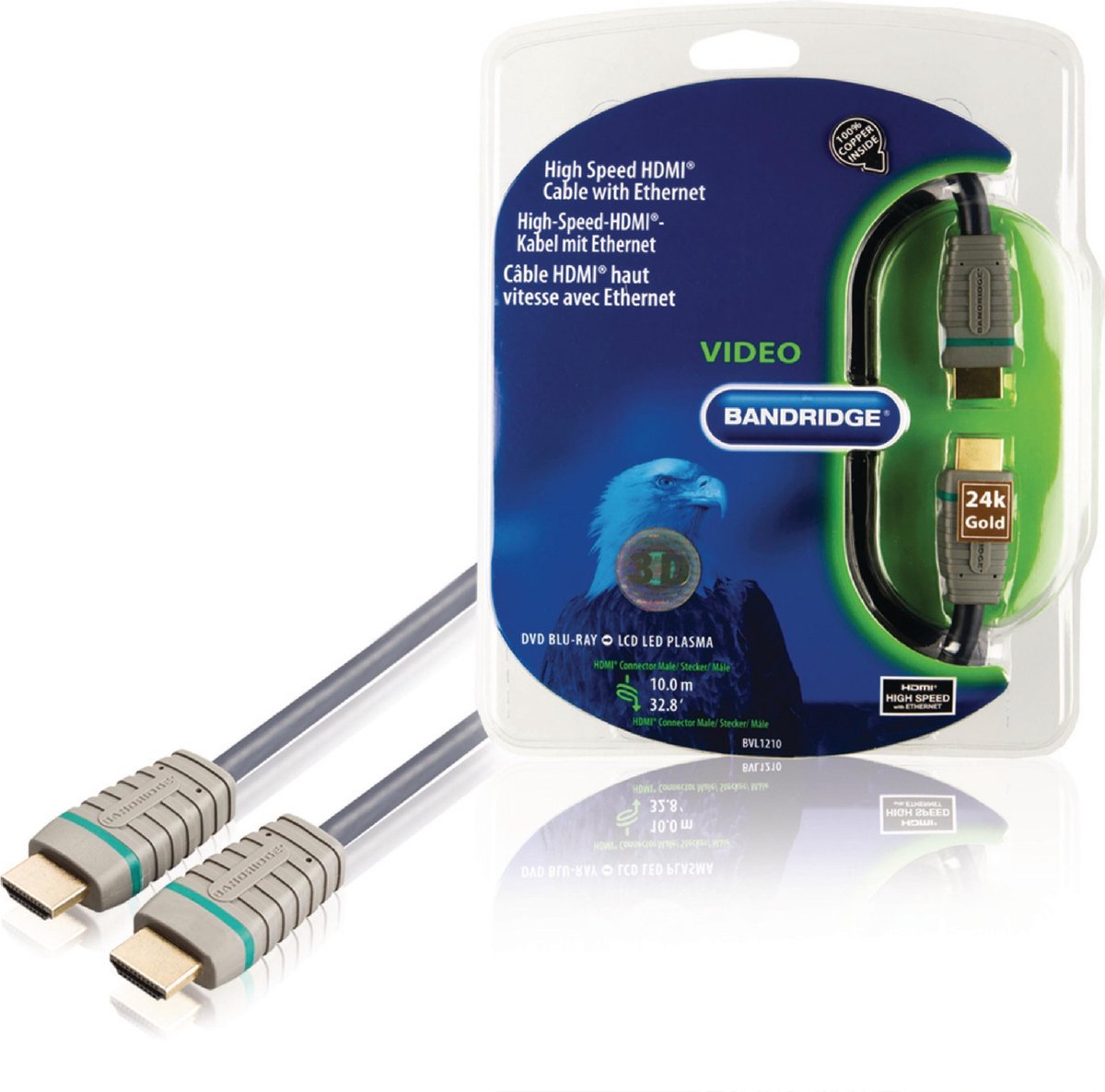 Bandridge HDMI 1.4 High Speed with Ethernet kabel met vergulde contacten - 10 meter