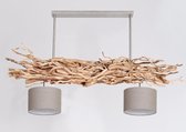 Hanging takken lamp 2 kapjes frame 150cm Vlas Linnen