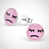 Zilveren oorstekers voor kinderen - smily sad - roze