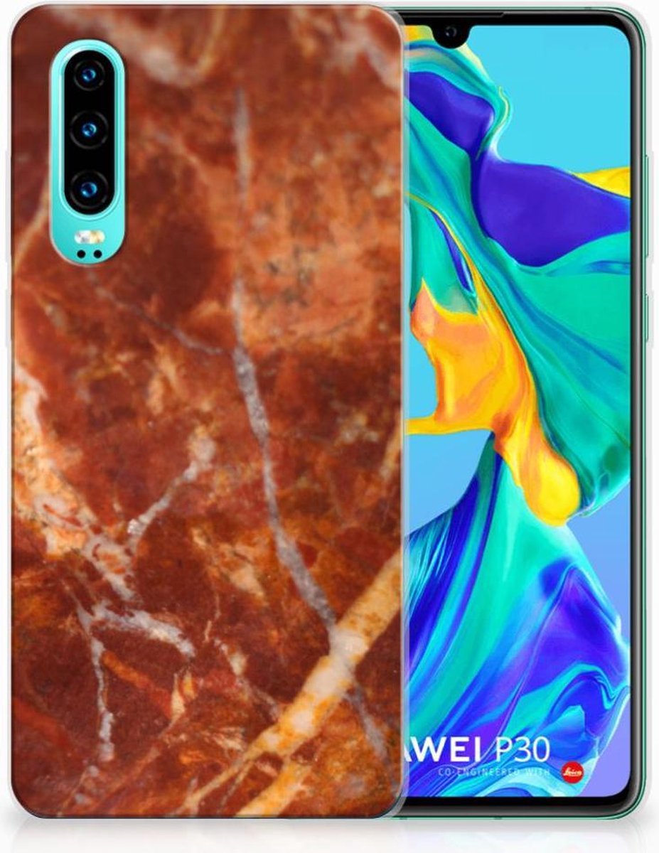 Huawei P30 TPU Siliconen Hoesje Marmer Bruin
