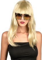Vegaoo - Blonde popster damespruik met pony - Blond - One Size
