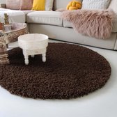 Hoogpolig rond vloerkleed shaggy Royal 5cm hoogte - bruin 80 cm rond