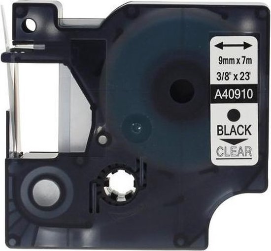 3x D1 standaard labels Dymo 40910 Zwart op transparant / 9mm x 7m / Compatibele met Dymo LabelManager 210D - Merkloos