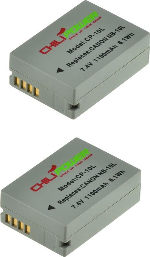 Canon NB-10L camera accu 1100mAh 2-pack voor Powershot G1X G15 G16 SX40 SX50 SX60 HS