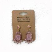 Fashionidea - Mooie roze oorbellen narcis model hanger met stras steentjes