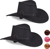 Relaxdays 2x Cowboyhoed zwart - western hoed - carnavalshoed - cowboy accessoires