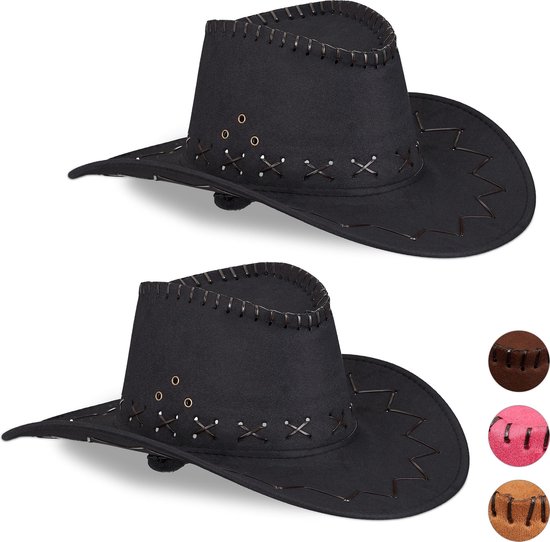 Relaxdays 2x Cowboyhoed zwart - western hoed - carnavalshoed - cowboy  accessoires | bol