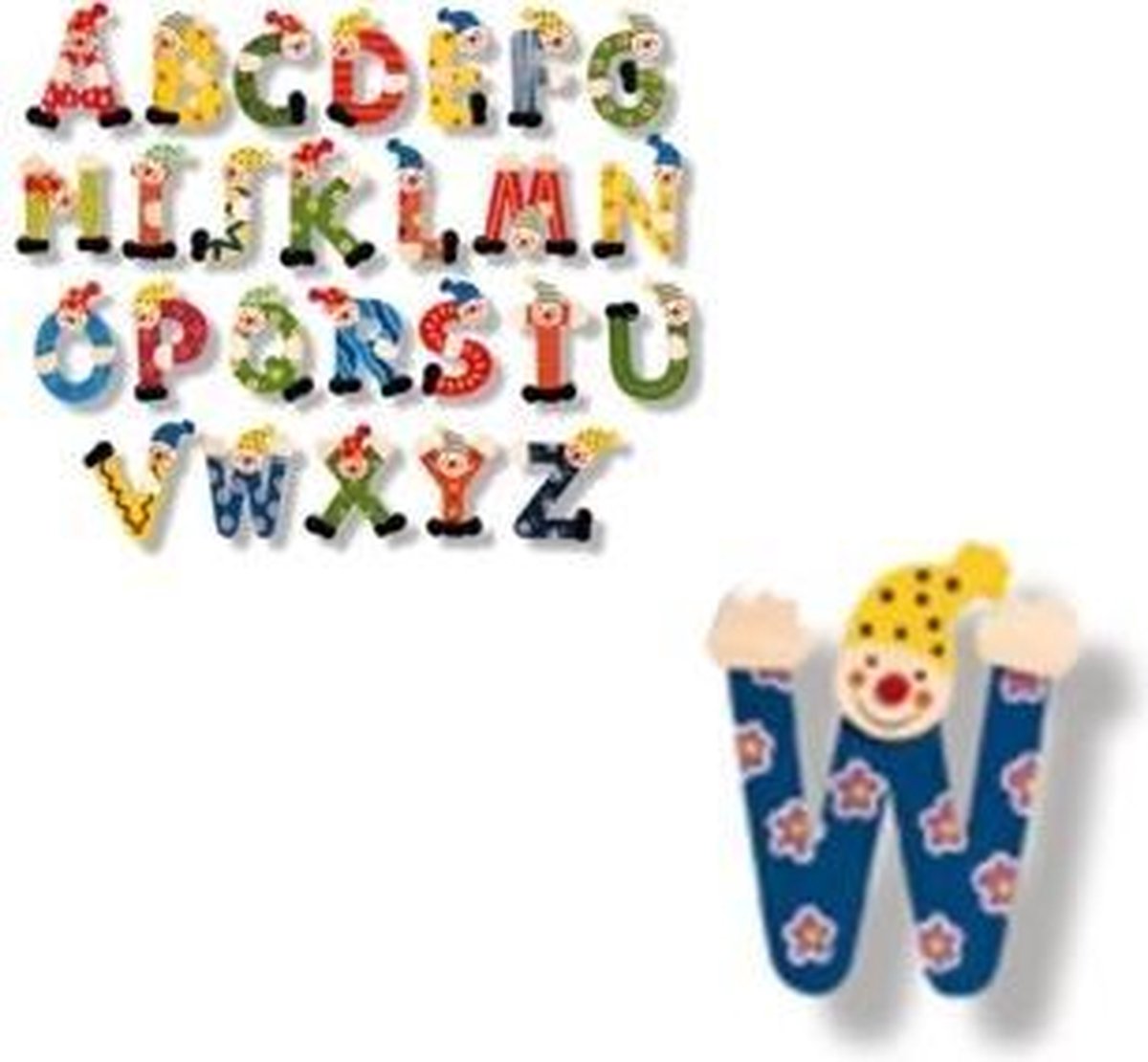 Houten naamletter clown, W Houten naamletter clown, W