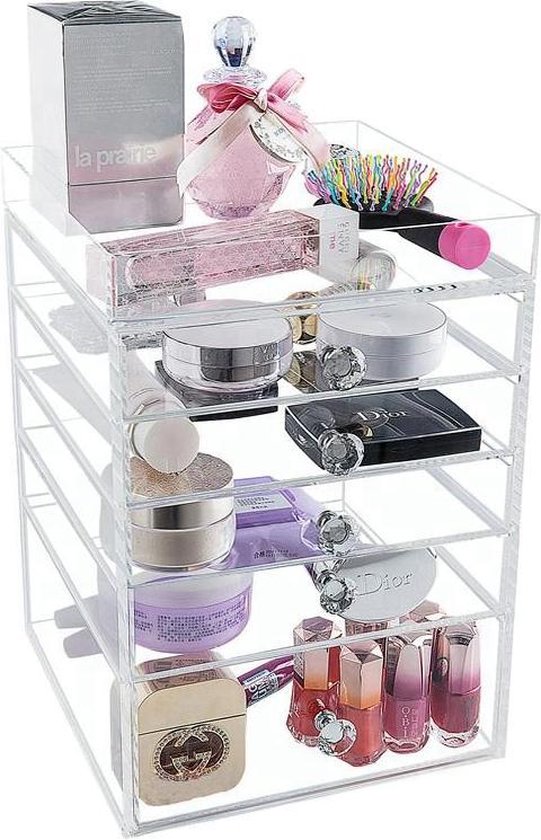 Samengesteld inhoud Mauve Make up organiser - Luxe Acryl Clear Cube 5 lades Groot | bol.com