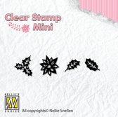 MAFS005 Clearstamp mini Nellie Snellen - Holly - kersttakjes Hulst Bladeren kerstroos kerstster