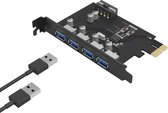 Orico - PCI Express uitbreidingskaart – 4x USB 3.0 type-A poorten – 5Gbps – Werkt met alle Windows versies, Linux en Mac OS 10.8.3 – Incl. Schroeven – Zwart