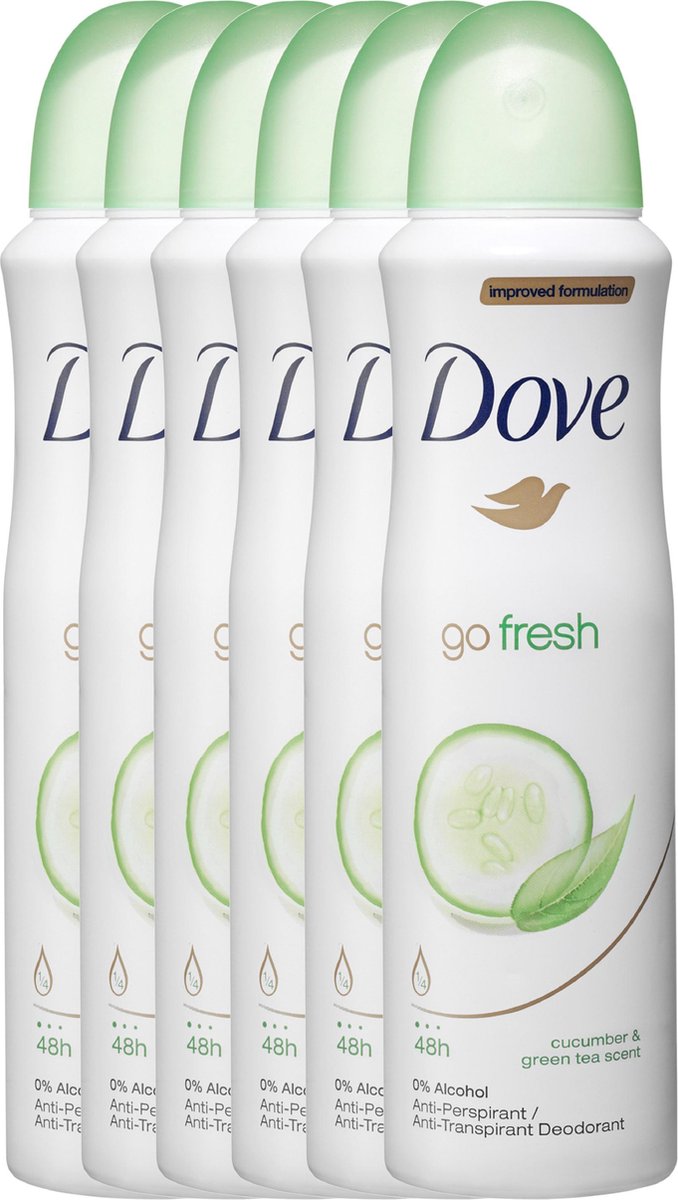 Goedkoopste Dove Go Fresh Cucumber & Green Tea Women - 6 x 150 ml - Deodorant Spray - Voordeelverpakking