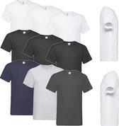 9x Fruit of the Loom Valueweight V-Neck T-Shirt Multi-kleur M