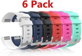 6-Pack Bandje Large Geschikt Voor de Fitbit Charge 2 - Siliconen Armband / Polsband / Strap Band / Sportband - Zwart/Wit/Roze/Rood/Blauw/Groen