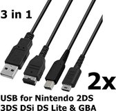 2 Stuks - 3 in 1 USB Oplader voor Nintendo 2DS 3DS DSi DS Lite GBA