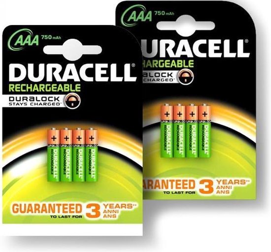 boeket bellen energie Duracell AAA Oplaadbare Batterijen - 750 mAh - 8 stuks | bol.com