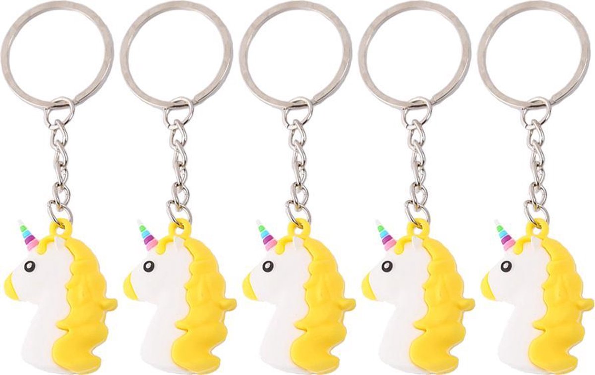 5x Gele Unicorn Emoji Sleutelhanger