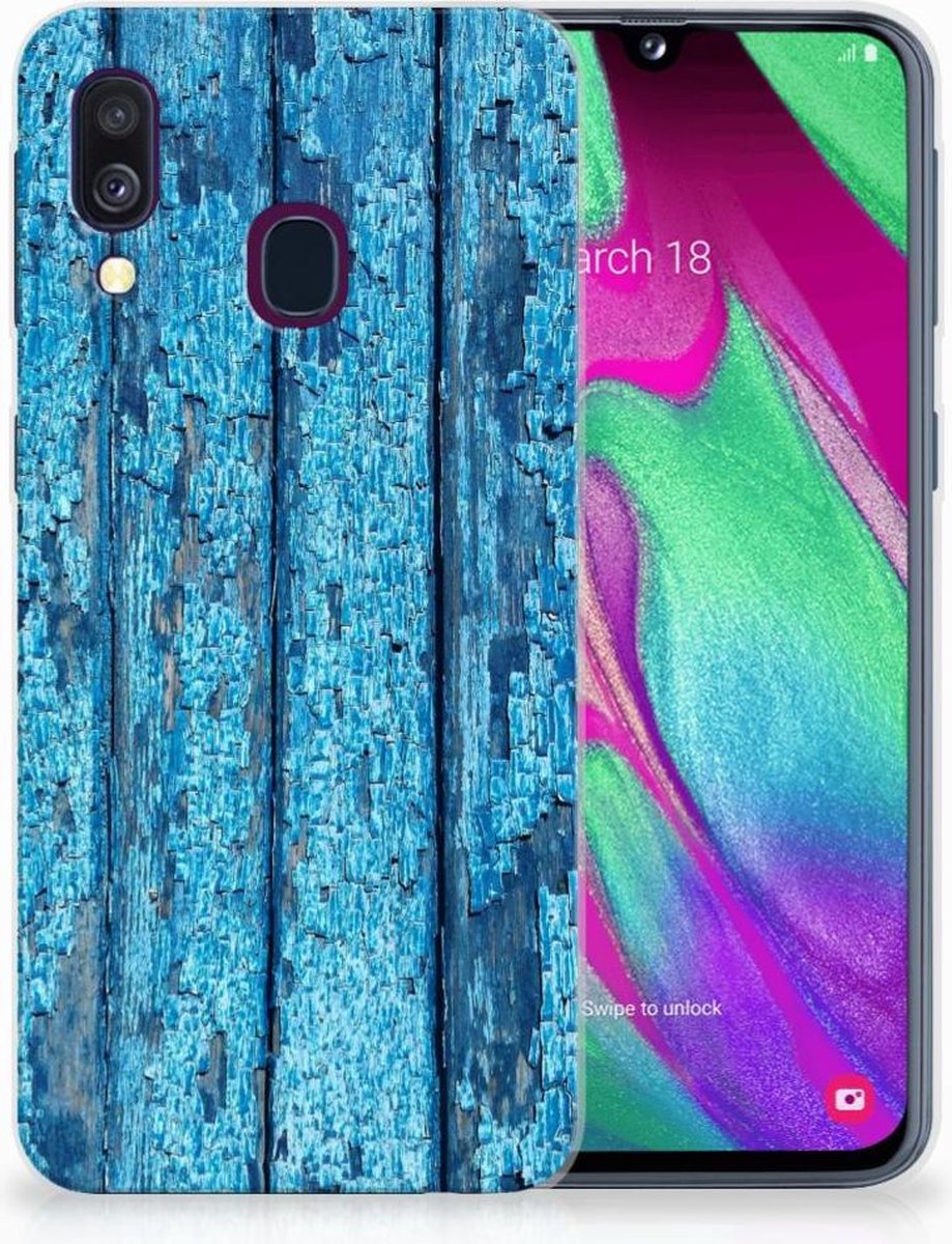 Samsung Galaxy A40 Bumper Hoesje Wood Blue