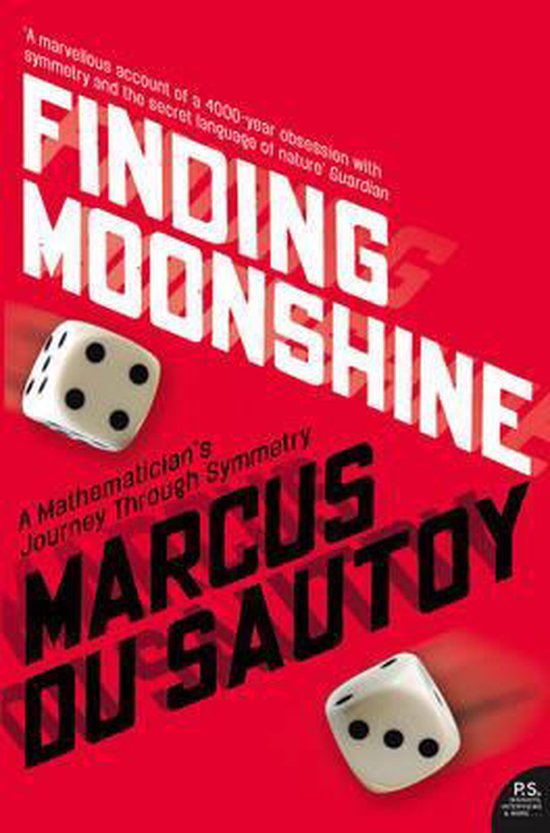 Couverture du livre 'Finding Moonshine' de Marcus du Sautoy avec deux dés sur fond rouge.