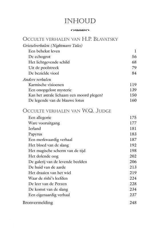 Inhoudsopgave van 'Occulte verhalen' met titels en paginanummers.