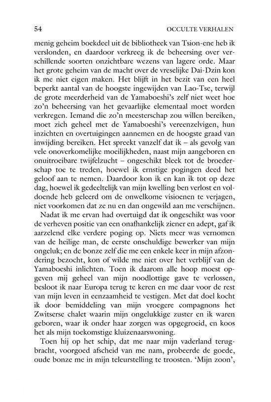 Bladzijde 54 van 'Occulte verhalen' met tekst over een verhaal.