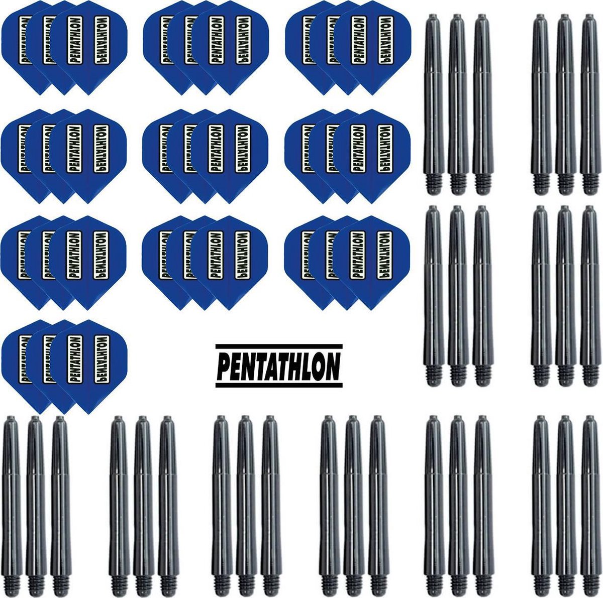 Darts Set - 10 sets (30 stuks) Pentathlon darts flights - super stevig - blauw - incl. 10 sets (30 stuks) - medium - darts shafts - zwart