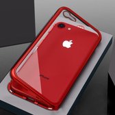 Let op type!! Ultra slanke magnetische adsorptie metalen frame gehard glas terug magneet flip case voor iPhone 8 & 7 (rood)