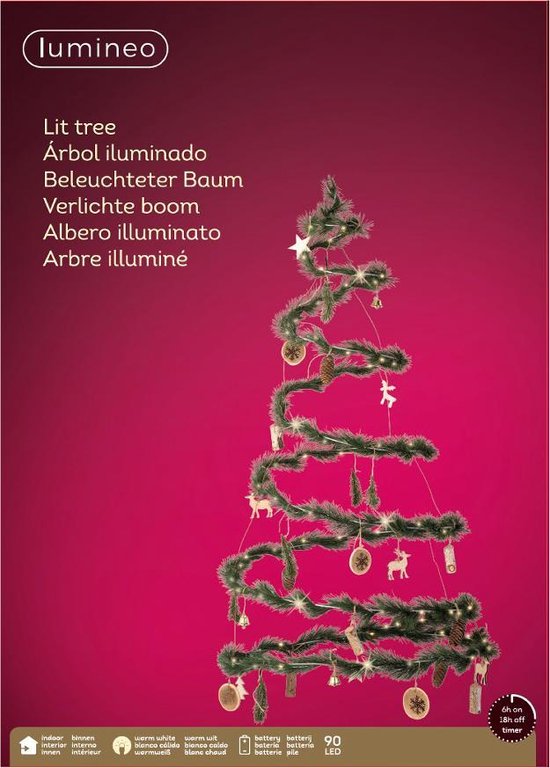 Lumineo Spiraal Kerstboom - 90 LED - 120cm - Incl. Decoratie | bol.com