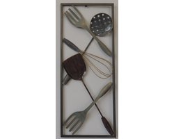 wanddecoratie - metaal schilderij - keukengerei - Keuken - 25x60