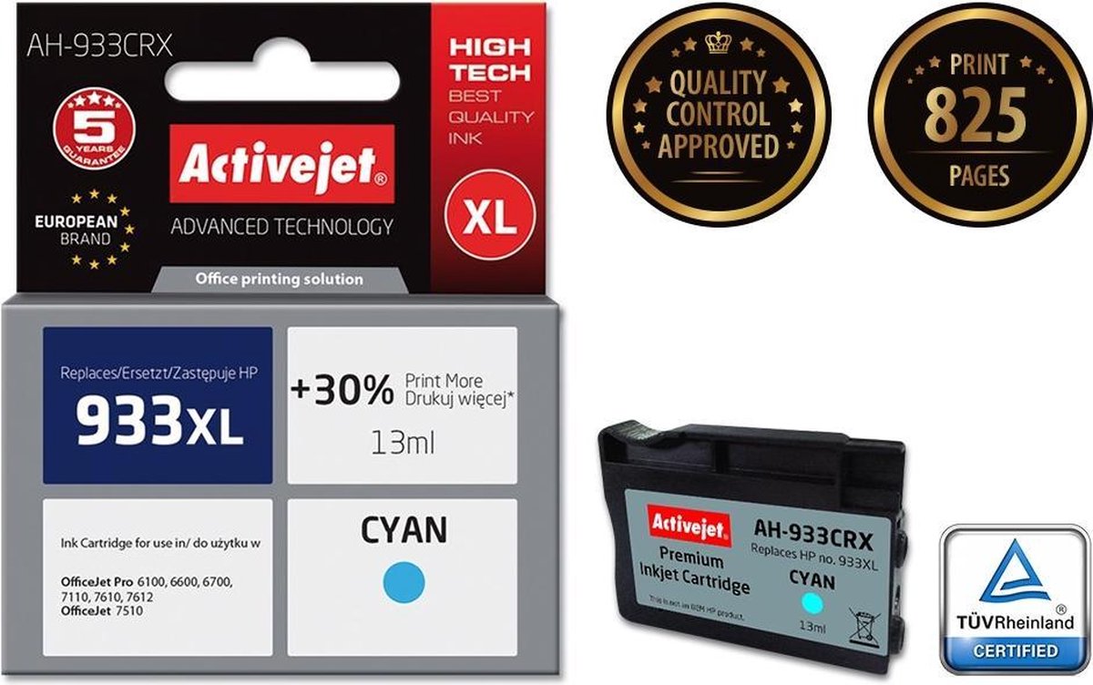 Activejet AH-933CRX inkt (vervanging HP 933XL CN054AE; Premium; 13 ml; blauw)