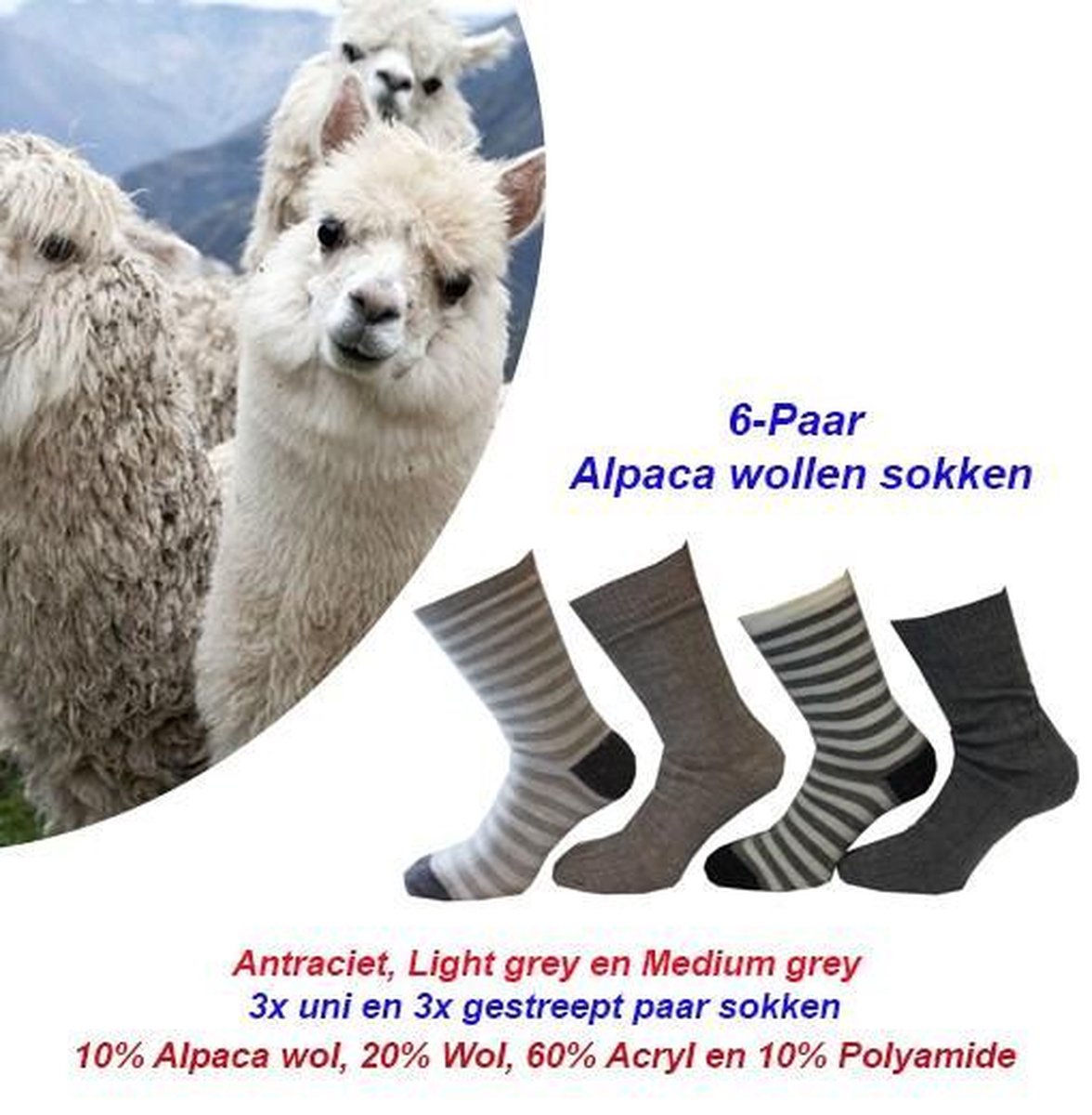 ontsnapping uit de gevangenis ontspannen Verouderd 6-Paar Alpaca wollen sokken – heerlijk warm in uni en gestreept | Maat  39-42 | bol.com