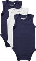 Dirkje Unisex Set(3delig) Rompers Mouwloos Blauw Wit - Maat 74/80