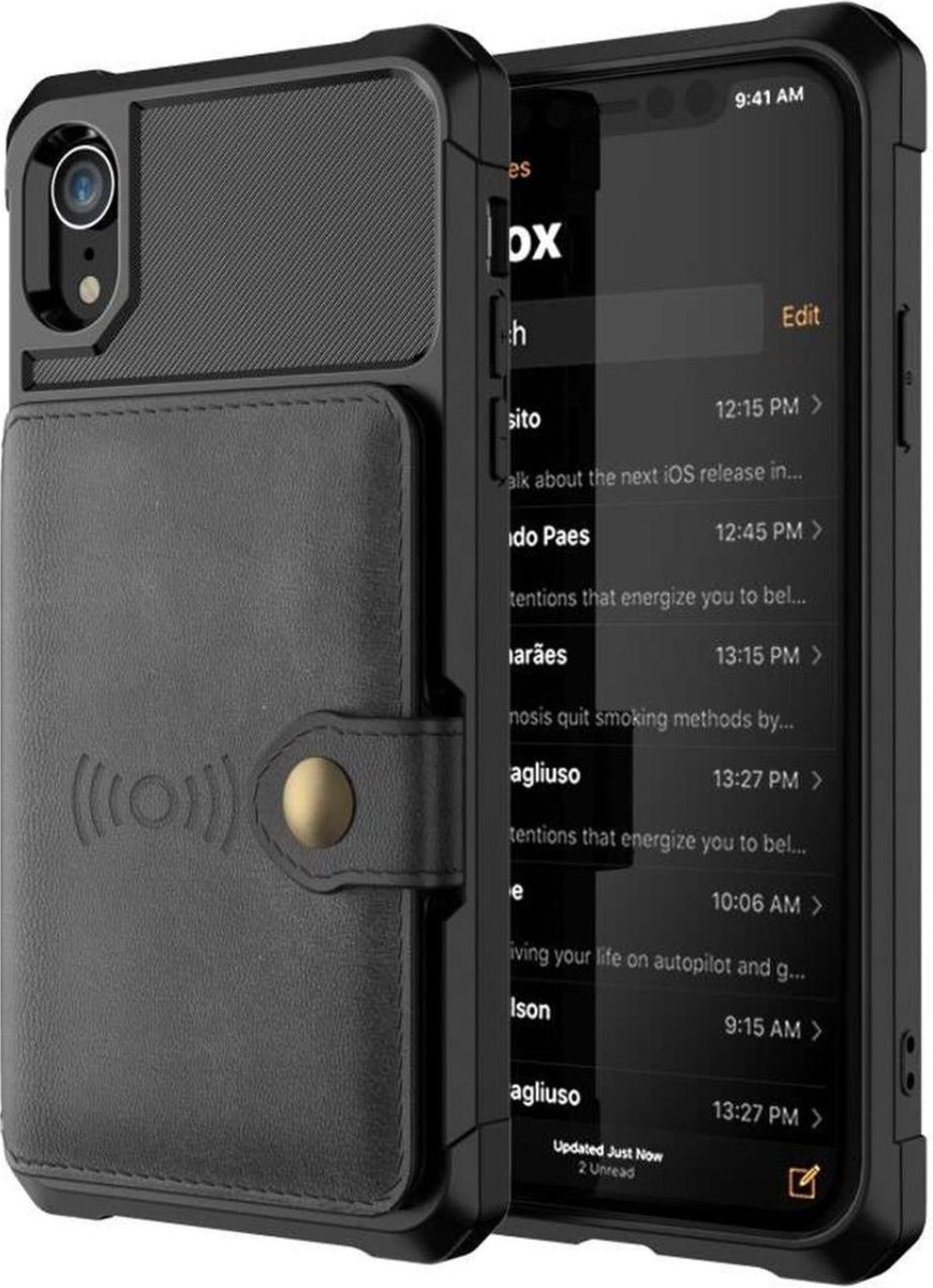 Card Back cover voor Apple iPhone XR - Zwart - TPU - PU leer - magnetisch voor autohouder