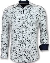 Heren Overhemden Regular Fit - Bloemen Blouse Mannen - 3007 - Wit