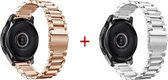 Smartwatch bandje - 2 pack - Geschikt voor Samsung Galaxy Watch 3 41mm, Active 2, 20mm horlogebandje - RVS metaal - Fungus - Schakel - Rosegoud Zilver