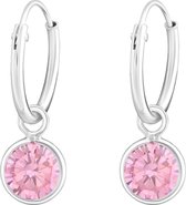 Joy|S - Zilveren oorbellen crystal bedel roze 925 oorringen