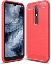 Nokia 4.2 hoesje, gel case brushed carbonlook, rood | GSM Hoesje / Telefoonhoesje Geschikt Voor: Nokia 4.2