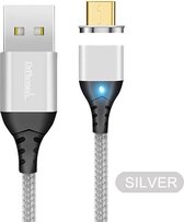 DrPhone FLM Magnetische Micro USB Oplaad Kabel 3A + Data - Sterke Magneet - LED indicator - Nylon Gevlochten Kabel - 2M - Zilver