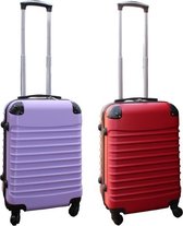 Travelerz kofferset 2 delig ABS handbagage koffers - met cijferslot - 39 liter - lila - rood