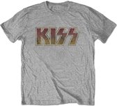 Kiss Mens Tshirt -M- Vintage Logo Classique Gris