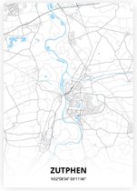 Zutphen plattegrond - A3 poster - Zwart blauwe stijl