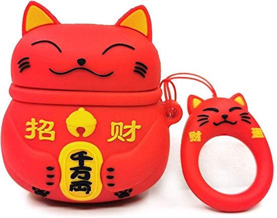 Cartoon Silicone Case voor Apple Airpods - Chinese  lucky cat - rood