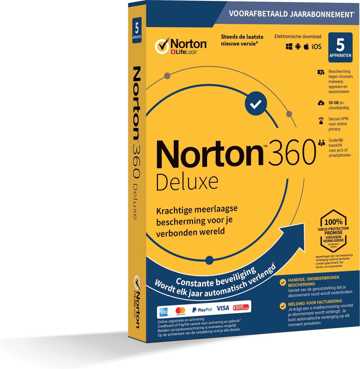 Norton 360 Deluxe 2020 - 5 Apparaten - 1 Jaar - 50GB - Nederlands - Windows/MAC/Android/iOS