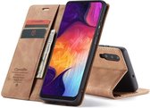 CaseMe Bookcase hoesje geschikt voor Samsung Galaxy A50 - Effen Tan - Kunstleer